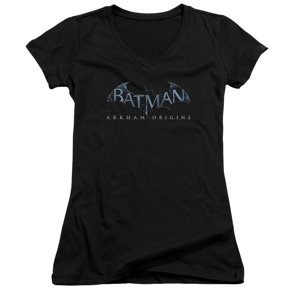Batman Arkham Origins Logo Licensed Women's T-Shirt Juniors V-Neck SM