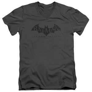 AN OFFCIALLY LICENSED BATMAN ARKHAM ORIGINS CRACKLE LOGO MEN'S V-NECK T-SHIRT CHARCOAL