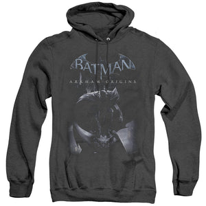 AN OFFCIALLY LICENSED BATMAN ARKHAM ORIGINS PERCHED CAT ADULT UNISEX HEATHER PULLOVER HOODIE BLACK