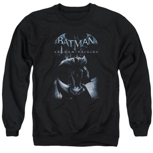 AN OFFCIALLY LICENSED BATMAN ARKHAM ORIGINS PERCHED CAT ADULT UNISEX CREWNECK SWEATSHIRT BLACK