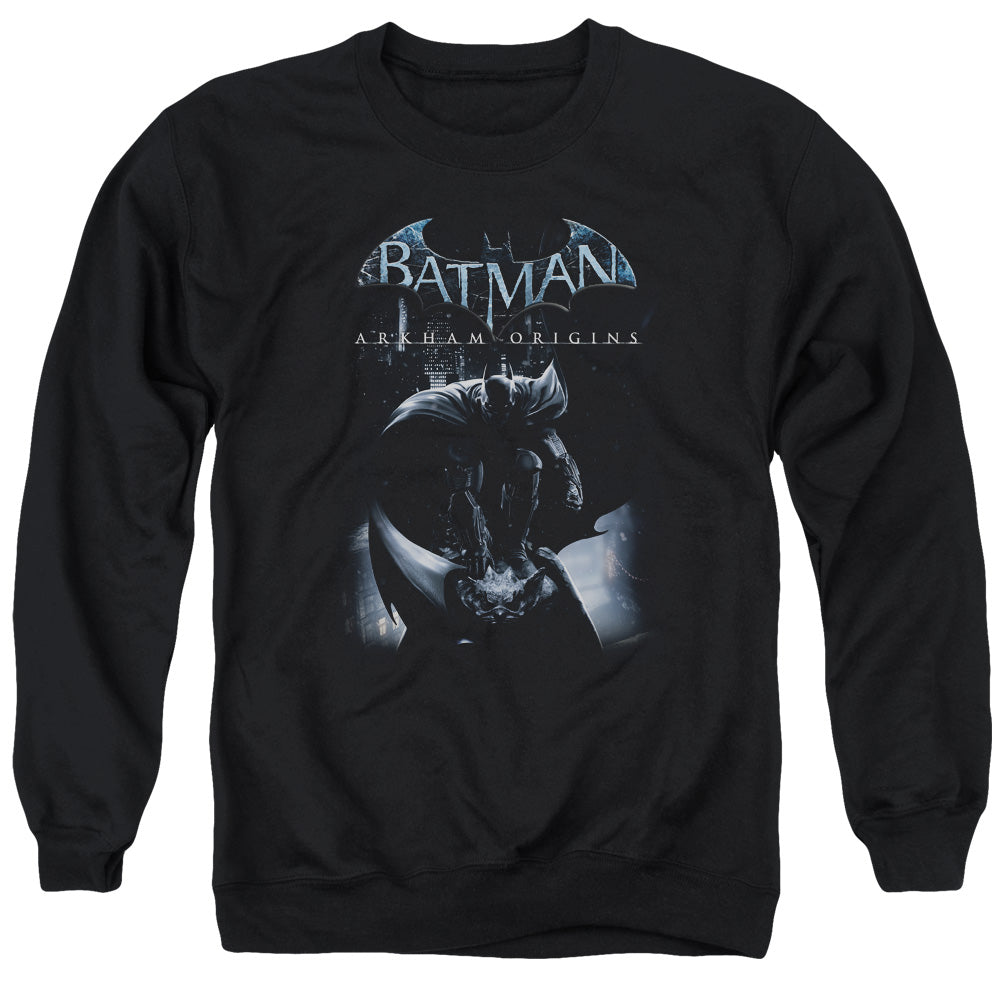 AN OFFCIALLY LICENSED BATMAN ARKHAM ORIGINS PERCHED CAT ADULT UNISEX CREWNECK SWEATSHIRT BLACK