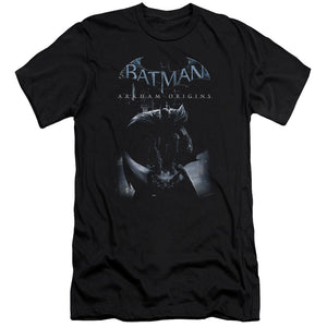 AN OFFCIALLY LICENSED BATMAN ARKHAM ORIGINS PERCHED CAT MEN'S PREMIUM SLIM FIT T-SHIRT BLACK