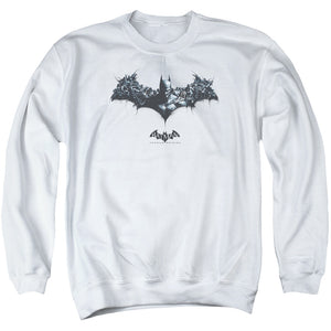 AN OFFCIALLY LICENSED BATMAN ARKHAM ORIGINS BAT OF ENEMIES ADULT UNISEX CREWNECK SWEATSHIRT WHITE
