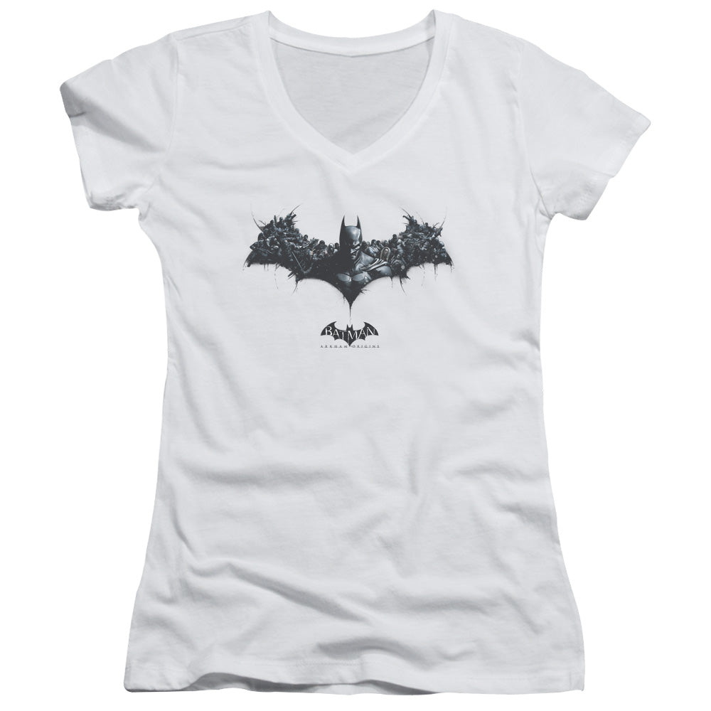 Batman Arkham Origins Bat Of Enemies Licensed Women's T-Shirt Juniors V-Neck SM