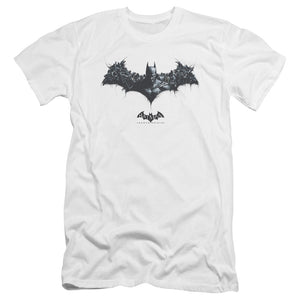 AN OFFCIALLY LICENSED BATMAN ARKHAM ORIGINS BAT OF ENEMIES MEN'S PREMIUM SLIM FIT T-SHIRT WHITE