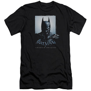 AN OFFCIALLY LICENSED BATMAN ARKHAM ORIGINS TWO SIDES MEN'S PREMIUM SLIM FIT T-SHIRT BLACK
