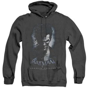 AN OFFCIALLY LICENSED BATMAN ARKHAM ORIGINS JOKER ADULT UNISEX HEATHER PULLOVER HOODIE BLACK