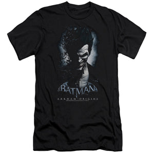 AN OFFCIALLY LICENSED BATMAN ARKHAM ORIGINS JOKER MEN'S PREMIUM SLIM FIT T-SHIRT BLACK