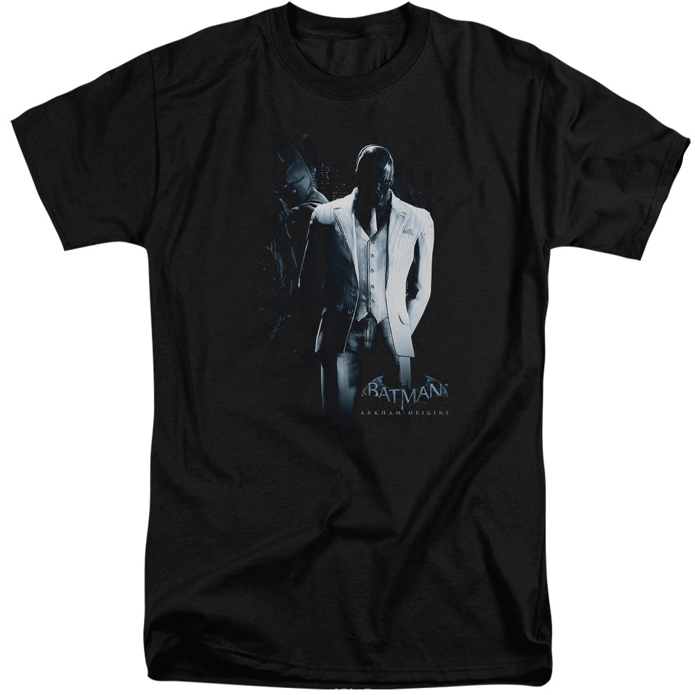 AN OFFCIALLY LICENSED BATMAN ARKHAM ORIGINS BLACK MASK MEN'S TALL FIT T-SHIRT BLACK