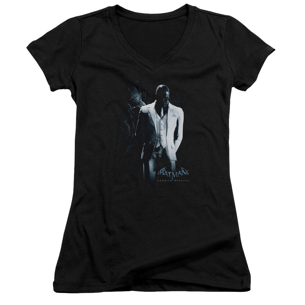 Batman Arkham Origins Black Mask Licensed Women's T-Shirt Juniors V-Neck SM