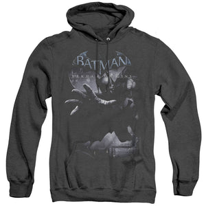 AN OFFCIALLY LICENSED BATMAN ARKHAM ORIGINS OUT OF THE SHADOWS ADULT UNISEX HEATHER PULLOVER HOODIE BLACK