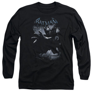AN OFFCIALLY LICENSED BATMAN ARKHAM ORIGINS OUT OF THE SHADOWS MEN'S LONG SLEEVE T-SHIRT BLACK
