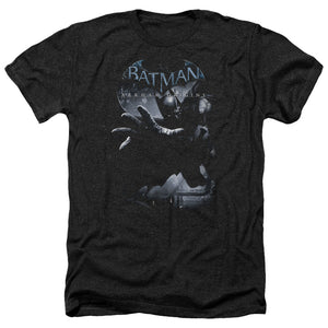 AN OFFCIALLY LICENSED BATMAN ARKHAM ORIGINS OUT OF THE SHADOWS MEN'S HEATHER T-SHIRT CHARCOAL
