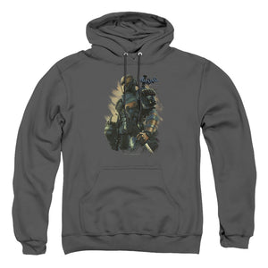 AN OFFCIALLY LICENSED BATMAN ARKHAM ORIGINS DEATHSTROKE ADULT UNISEX PULLOVER HOODIE CHARCOAL