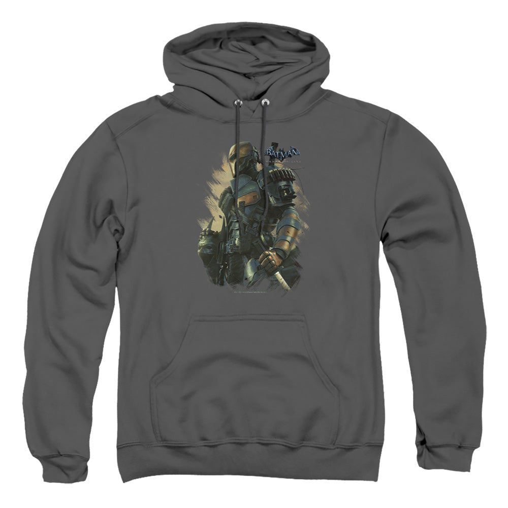 AN OFFCIALLY LICENSED BATMAN ARKHAM ORIGINS DEATHSTROKE ADULT UNISEX PULLOVER HOODIE CHARCOAL