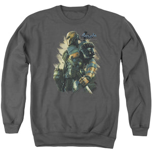 AN OFFCIALLY LICENSED BATMAN ARKHAM ORIGINS DEATHSTROKE ADULT UNISEX CREWNECK SWEATSHIRT CHARCOAL