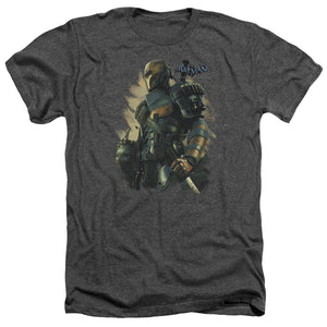 AN OFFCIALLY LICENSED BATMAN ARKHAM ORIGINS DEATHSTROKE MEN'S HEATHER T-SHIRT CHARCOAL