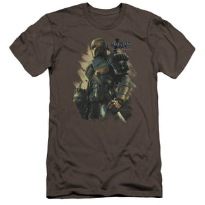 AN OFFCIALLY LICENSED BATMAN ARKHAM ORIGINS DEATHSTROKE MEN'S PREMIUM SLIM FIT T-SHIRT CHARCOAL