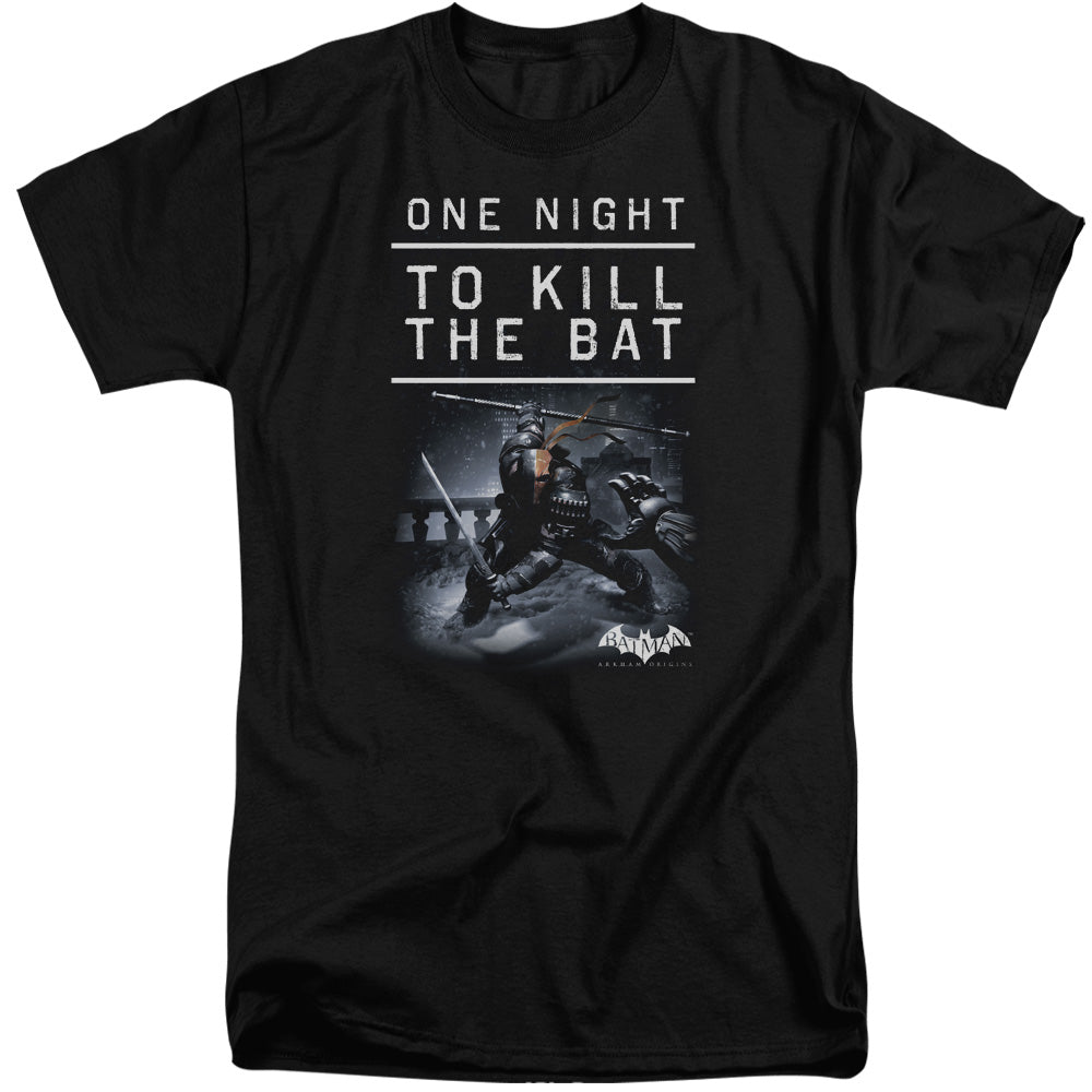 AN OFFCIALLY LICENSED BATMAN ARKHAM ORIGINS ONE NIGHT MEN'S TALL FIT T-SHIRT BLACK