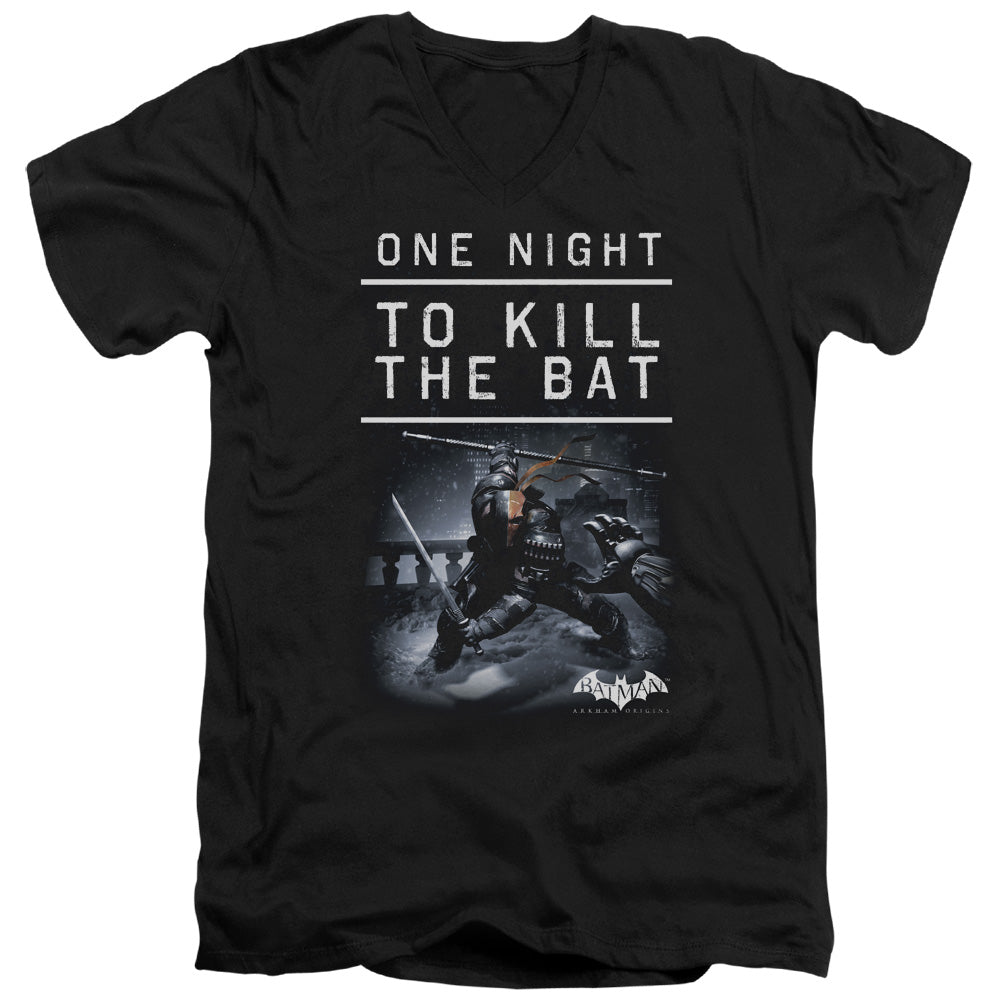AN OFFCIALLY LICENSED BATMAN ARKHAM ORIGINS ONE NIGHT MEN'S V-NECK T-SHIRT BLACK