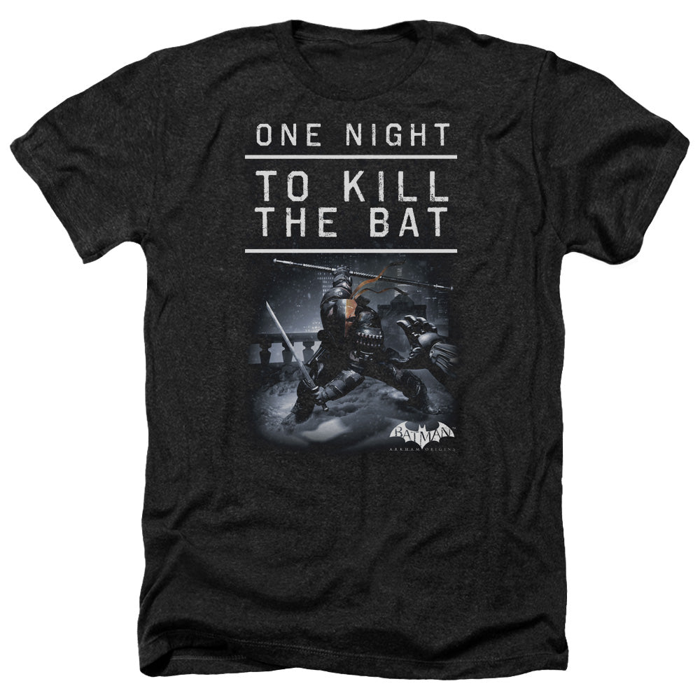 AN OFFCIALLY LICENSED BATMAN ARKHAM ORIGINS ONE NIGHT MEN'S HEATHER T-SHIRT CHARCOAL