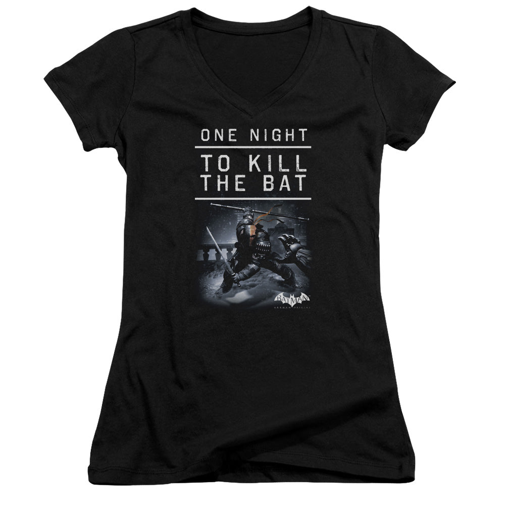 Batman Arkham Origins One Night Licensed Women's T-Shirt Juniors V-Neck SM