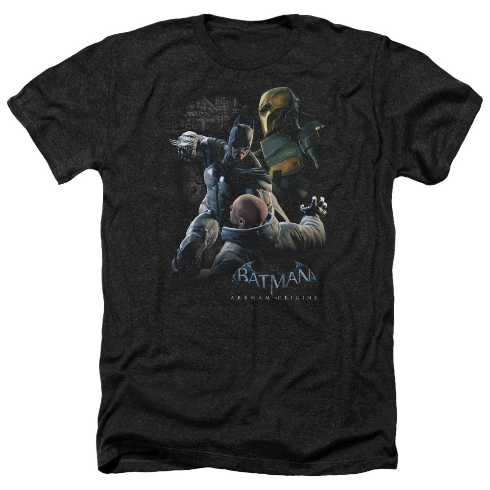 AN OFFCIALLY LICENSED BATMAN ARKHAM ORIGINS PUNCH MEN'S HEATHER T-SHIRT CHARCOAL