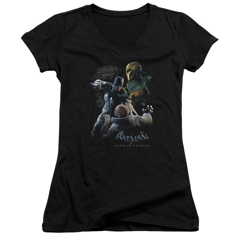 Batman Arkham Origins Punch Licensed Women's T-Shirt Juniors V-Neck SM