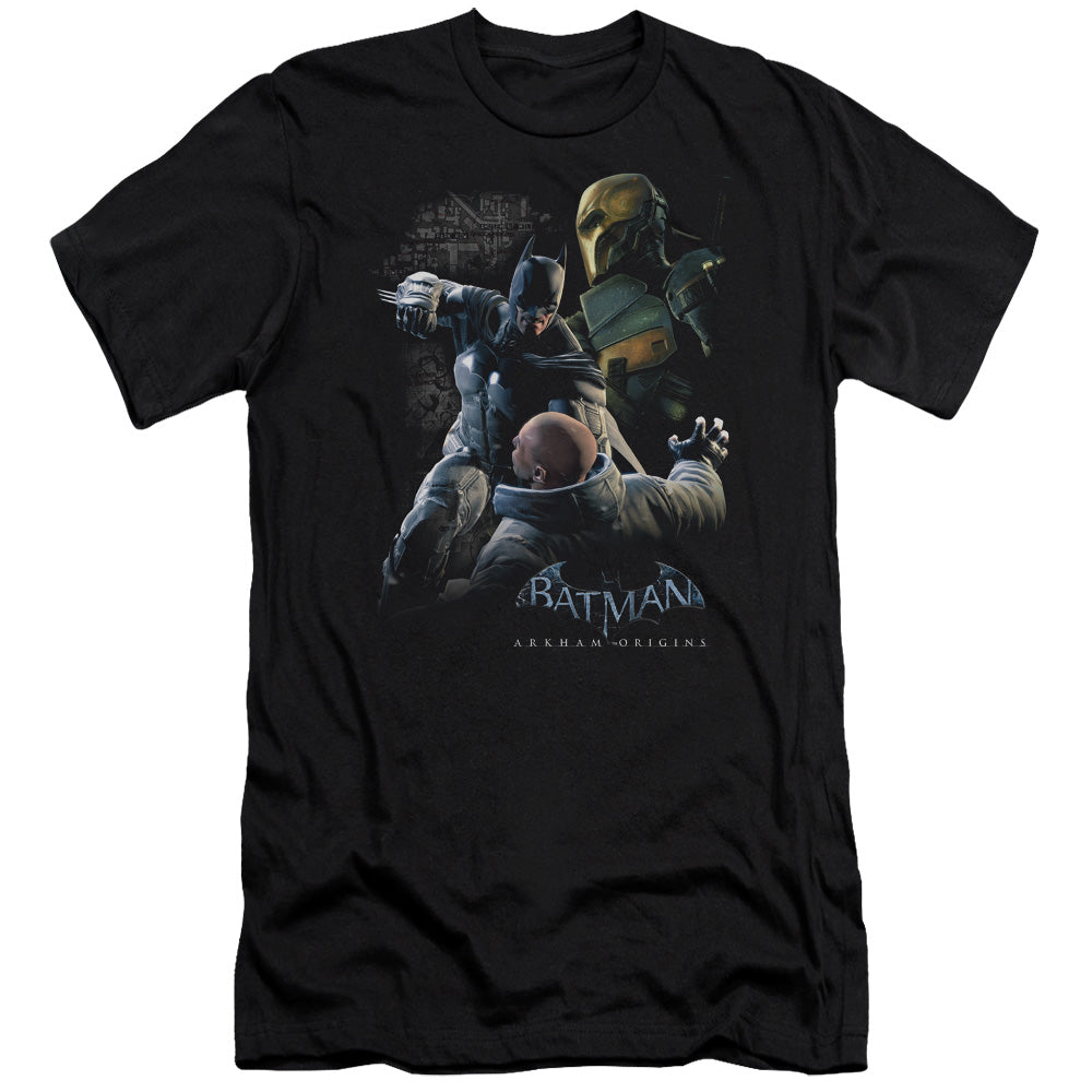 AN OFFCIALLY LICENSED BATMAN ARKHAM ORIGINS PUNCH MEN'S PREMIUM SLIM FIT T-SHIRT BLACK