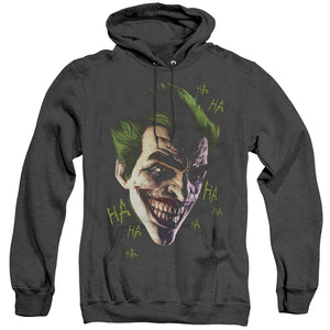 AN OFFCIALLY LICENSED BATMAN ARKHAM ORIGINS JOKER GRIM ADULT UNISEX HEATHER PULLOVER HOODIE BLACK
