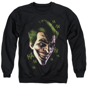 AN OFFCIALLY LICENSED BATMAN ARKHAM ORIGINS JOKER GRIM ADULT UNISEX CREWNECK SWEATSHIRT BLACK