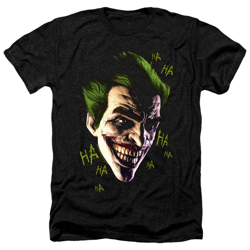 AN OFFCIALLY LICENSED BATMAN ARKHAM ORIGINS JOKER GRIM MEN'S HEATHER T-SHIRT CHARCOAL