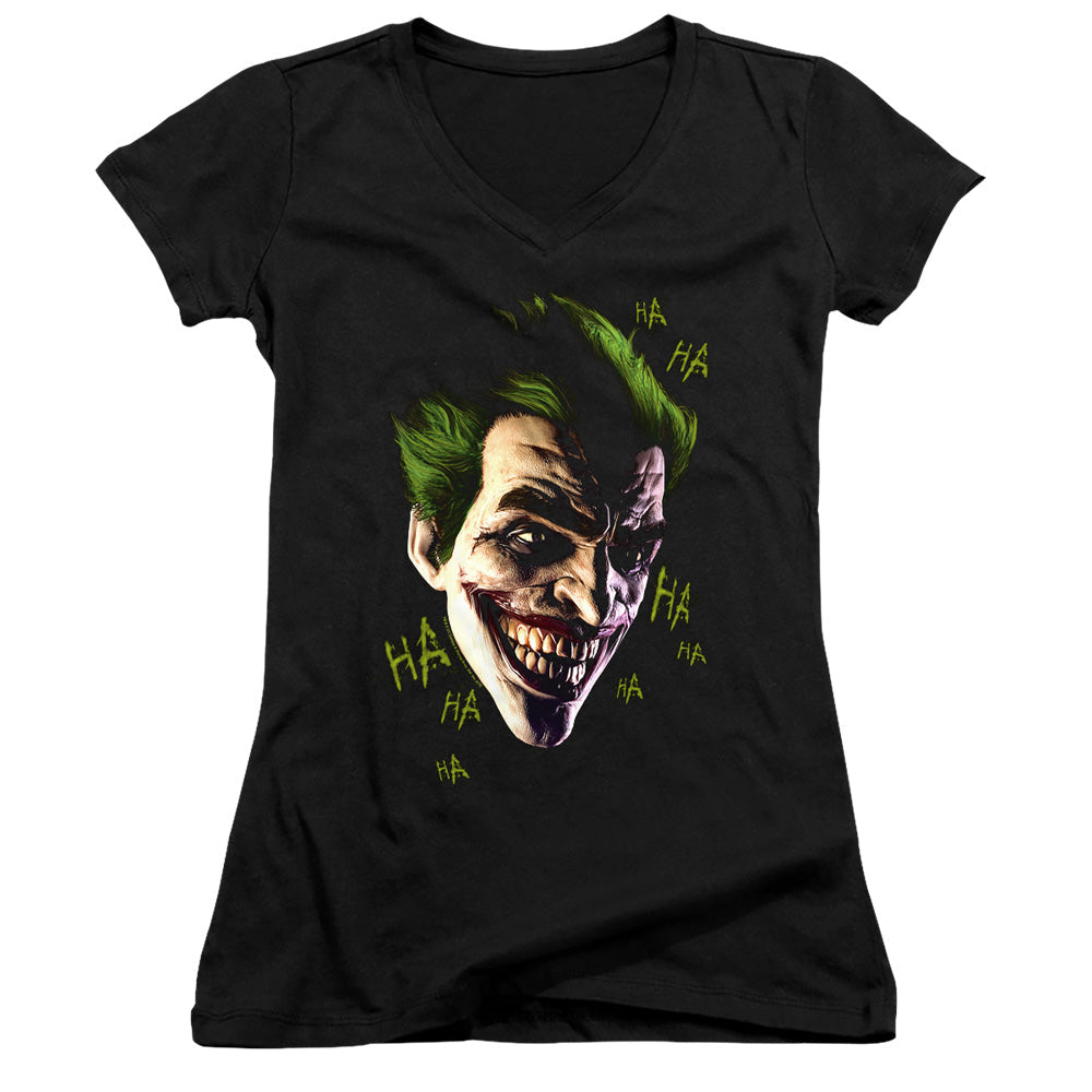 Batman Arkham Origins Joker Grim Licensed Women's T-Shirt Juniors V-Neck SM