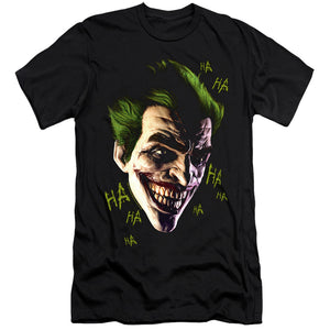 AN OFFCIALLY LICENSED BATMAN ARKHAM ORIGINS JOKER GRIM MEN'S PREMIUM SLIM FIT T-SHIRT BLACK