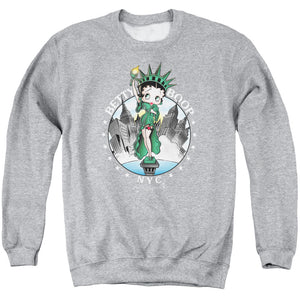 AN OFFCIALLY LICENSED BETTY BOOP NYC ADULT UNISEX CREWNECK SWEATSHIRT ATHLETIC HEATHER