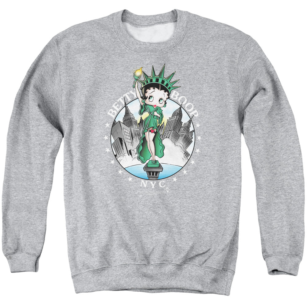 AN OFFCIALLY LICENSED BETTY BOOP NYC ADULT UNISEX CREWNECK SWEATSHIRT ATHLETIC HEATHER