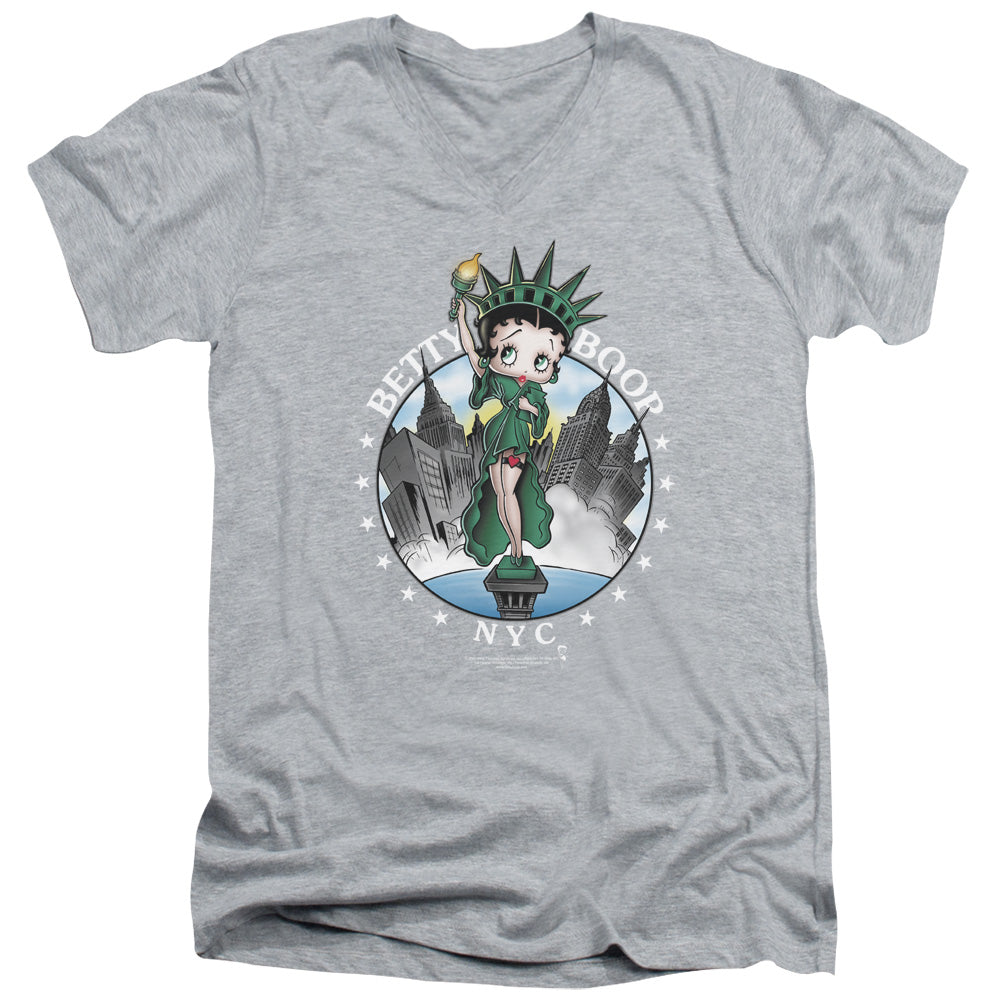 AN OFFCIALLY LICENSED BETTY BOOP NYC MEN'S V-NECK T-SHIRT ATHLETIC HEATHER