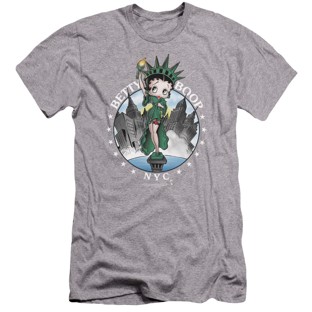 AN OFFCIALLY LICENSED BETTY BOOP NYC MEN'S PREMIUM SLIM FIT T-SHIRT ATHLETIC HEATHER
