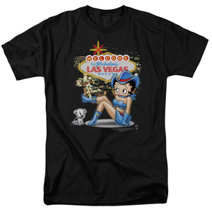 AN OFFCIALLY LICENSED BETTY BOOP WELCOME LAS VEGAS MEN'S REGULAR FIT T-SHIRT BLACK