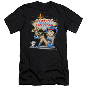 AN OFFCIALLY LICENSED BETTY BOOP WELCOME LAS VEGAS MEN'S PREMIUM SLIM FIT T-SHIRT BLACK