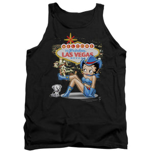 AN OFFCIALLY LICENSED BETTY BOOP WELCOME LAS VEGAS ADULT UNISEX TANK TOP BLACK