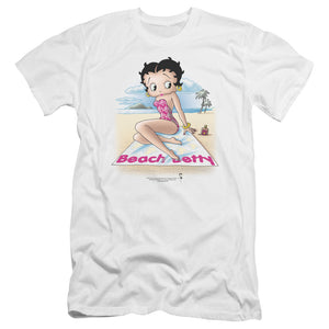AN OFFCIALLY LICENSED BETTY BOOP BEACH BETTY MEN'S PREMIUM SLIM FIT T-SHIRT WHITE