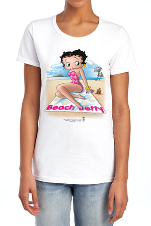 AN OFFCIALLY LICENSED BETTY BOOP BEACH BETTY WOMEN'S REGULAR FIT T-SHIRT WHITE