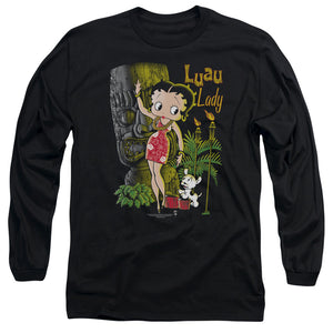 AN OFFCIALLY LICENSED BETTY BOOP LUAU LADY MEN'S LONG SLEEVE T-SHIRT BLACK