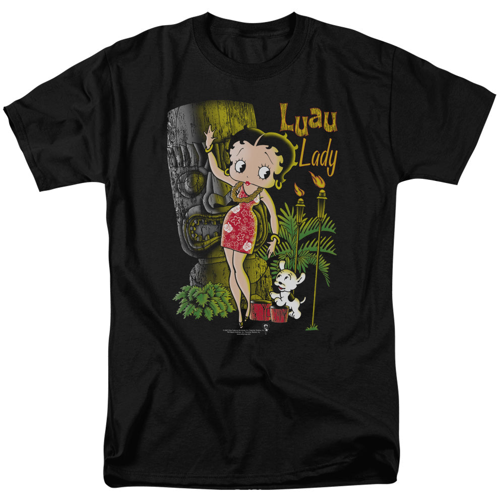 AN OFFCIALLY LICENSED BETTY BOOP LUAU LADY MEN'S REGULAR FIT T-SHIRT BLACK