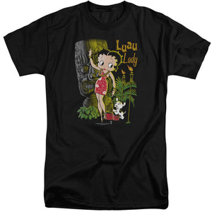AN OFFCIALLY LICENSED BETTY BOOP LUAU LADY MEN'S TALL FIT T-SHIRT BLACK