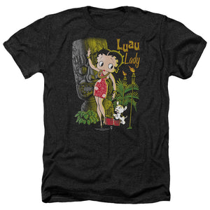 AN OFFCIALLY LICENSED BETTY BOOP LUAU LADY MEN'S HEATHER T-SHIRT CHARCOAL