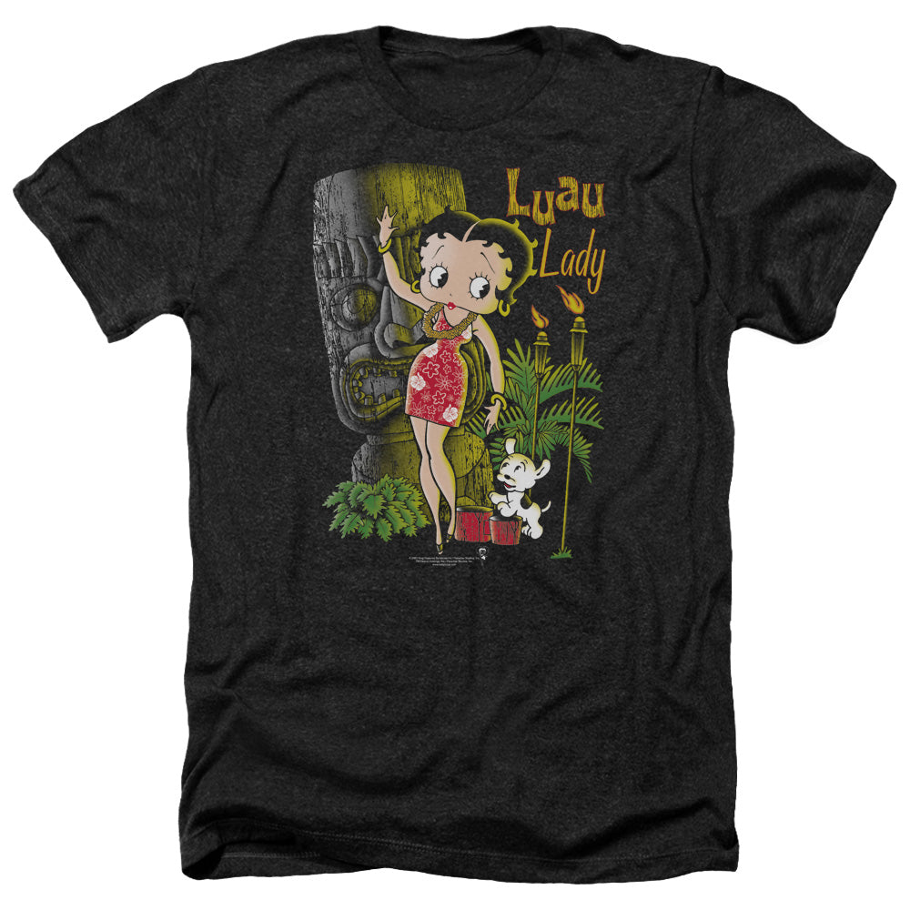 AN OFFCIALLY LICENSED BETTY BOOP LUAU LADY MEN'S HEATHER T-SHIRT CHARCOAL