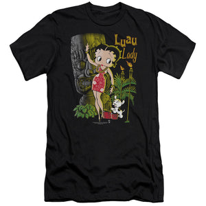 AN OFFCIALLY LICENSED BETTY BOOP LUAU LADY MEN'S PREMIUM SLIM FIT T-SHIRT BLACK