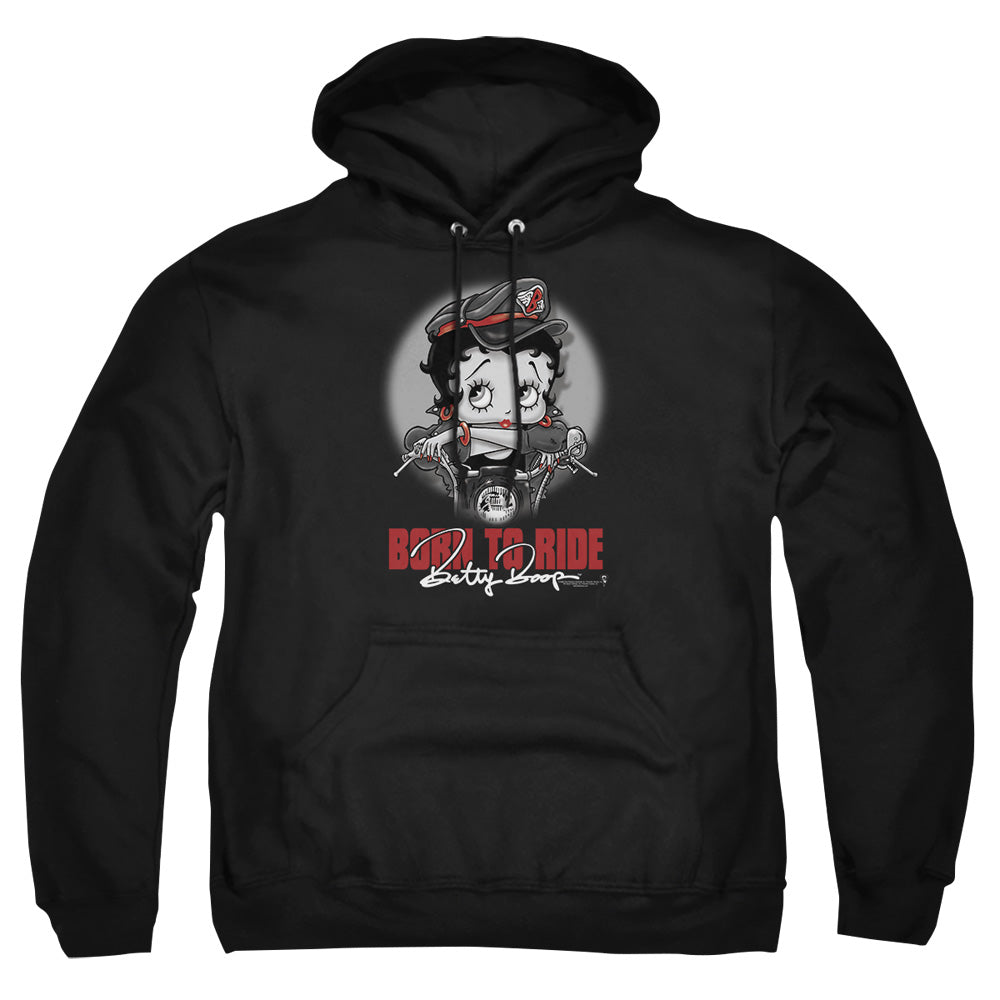 AN OFFCIALLY LICENSED BETTY BOOP BORN TO RIDE ADULT UNISEX PULLOVER HOODIE BLACK